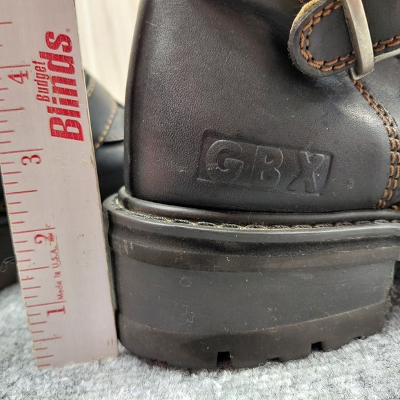 VTG 90s GBX Leather Boots Buckles SZ 8 Combat Moto Biker Punk Goth Emo Grunge - Picture 5 of 16